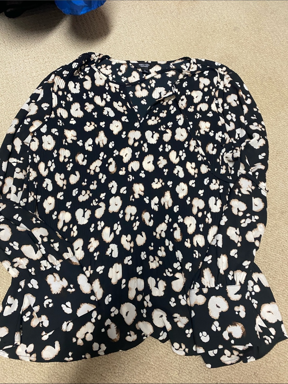 Simply Vera Vera Wang Black Long-Sleeve Printed Peplum Dress